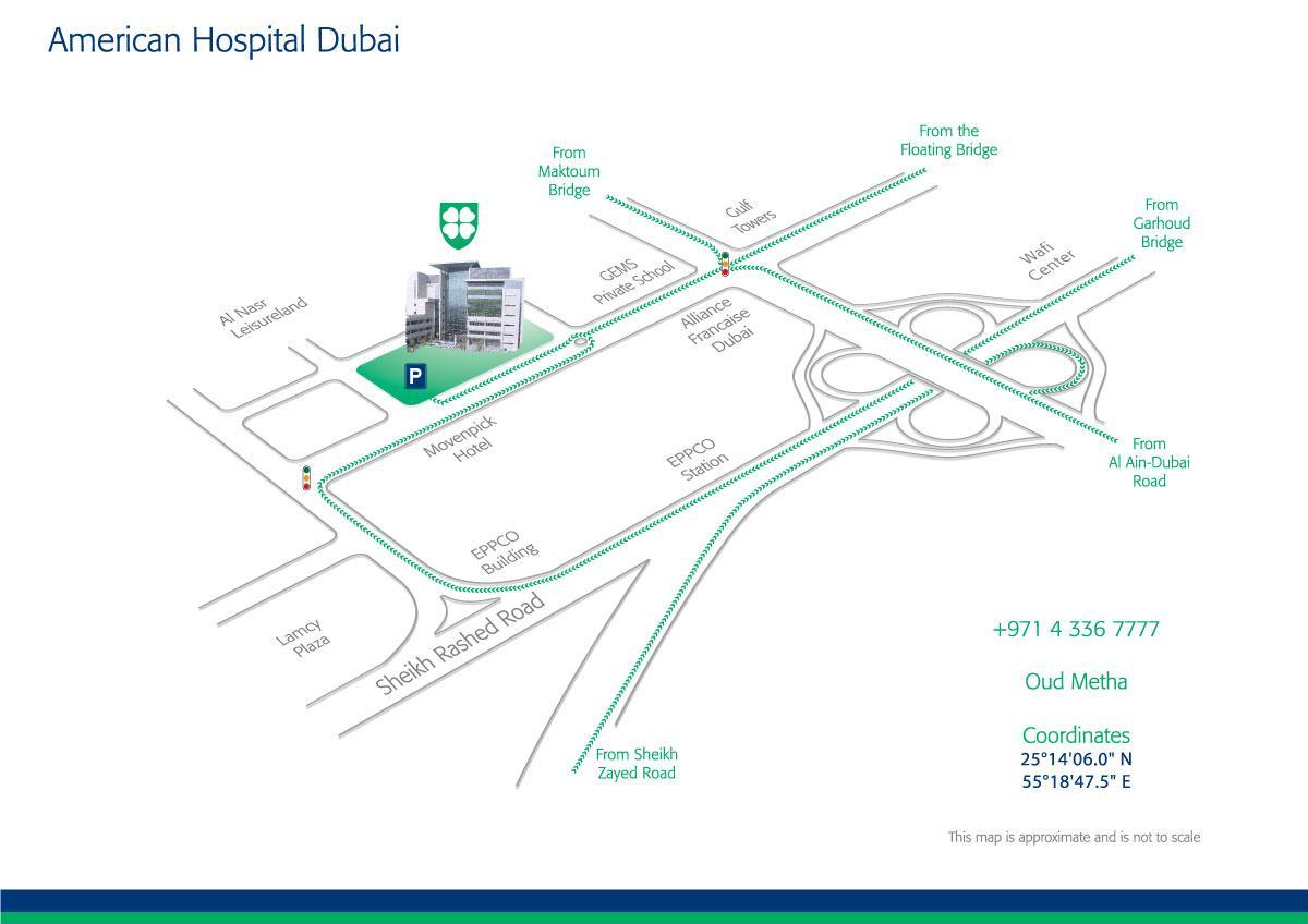 žemėlapis Amerikos ligoninėje Dubajuje