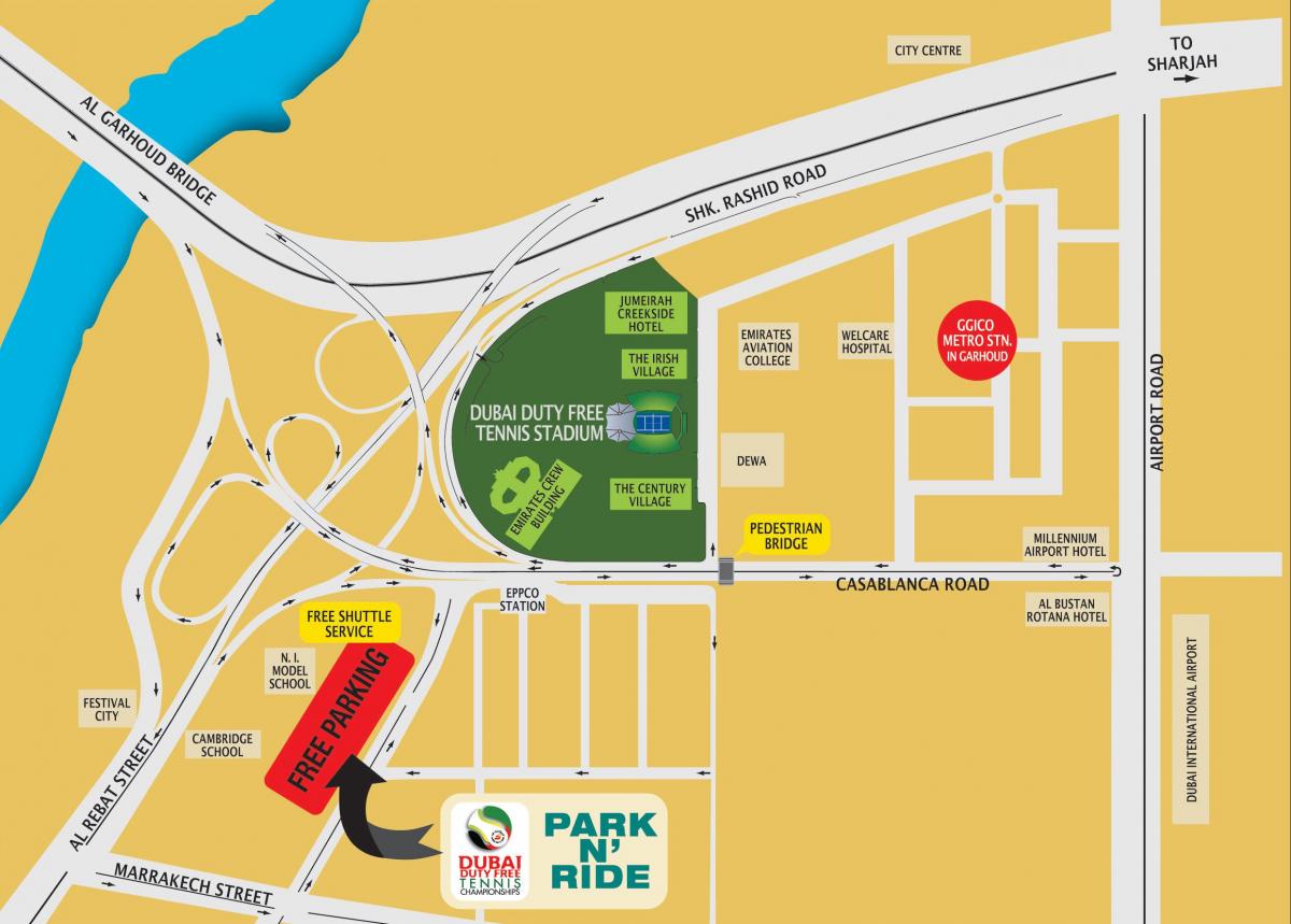 Dubai duty free tennis stadionas vieta žemėlapyje