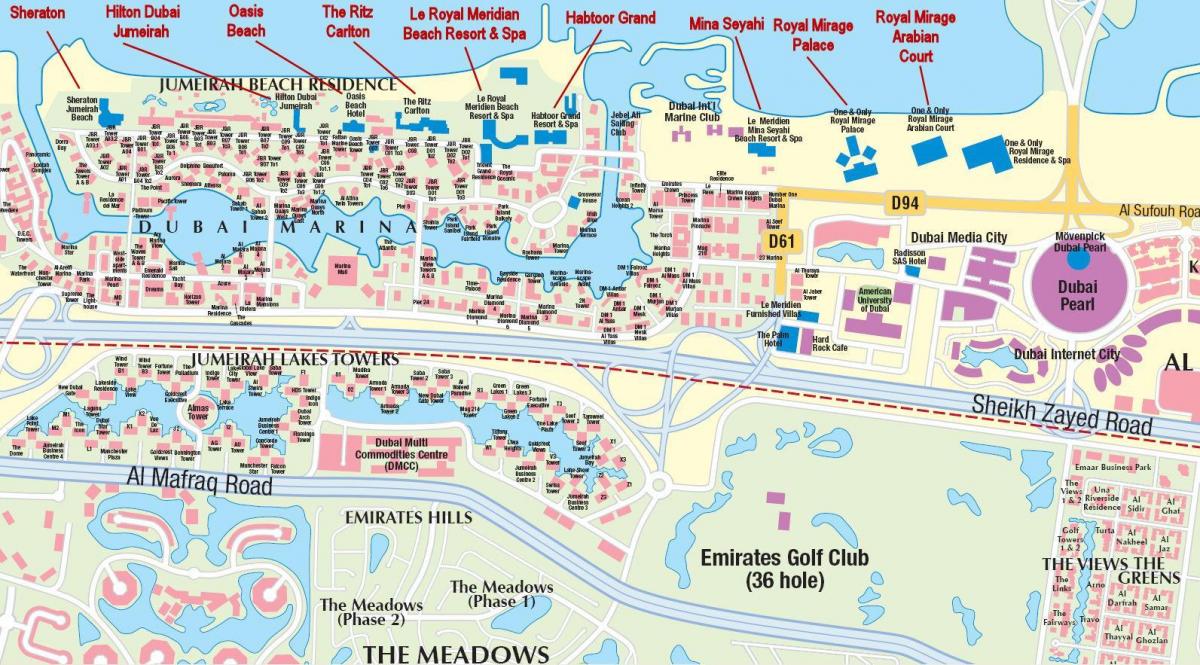 Dubai marina žemėlapį su statybos pavadinimus