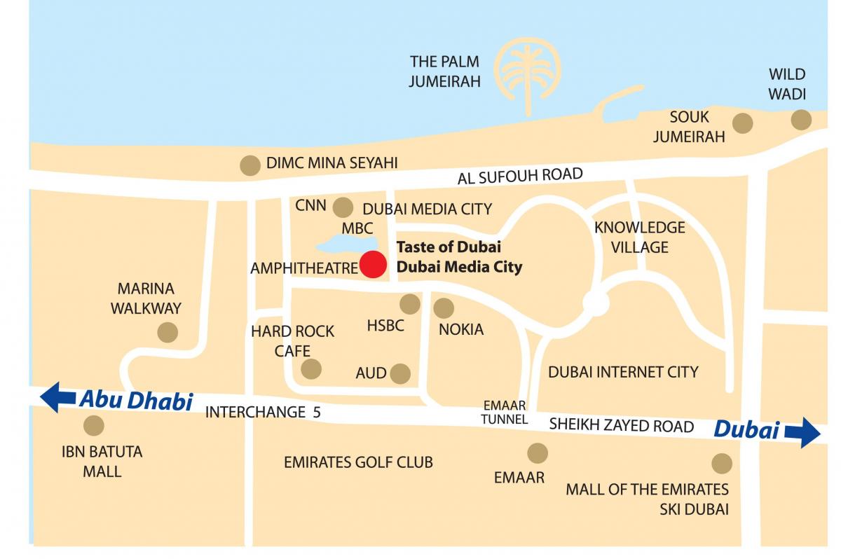Dubai media city vietą žemėlapyje