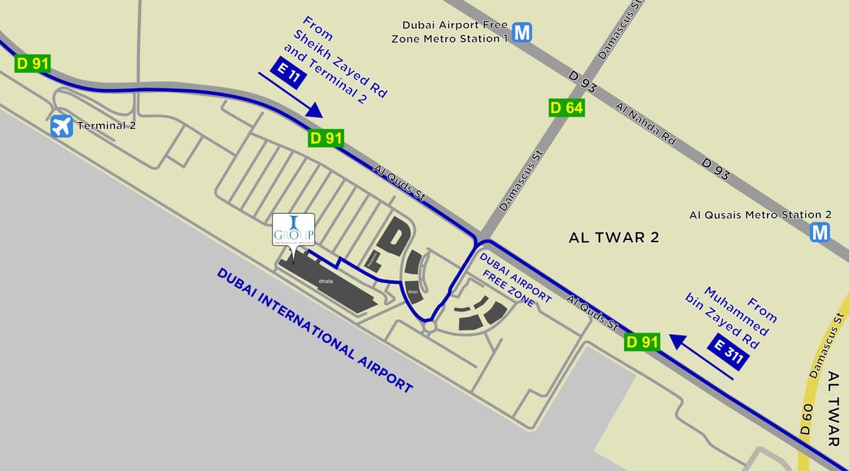 žemėlapis Dubajaus oro uosto laisvoji zona