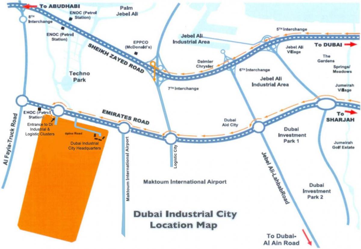 žemėlapis Dubajaus pramonės miestas