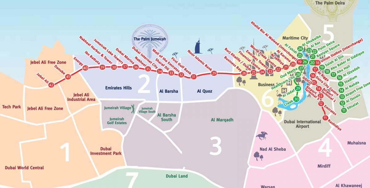 žemėlapis Dubajus rajonų