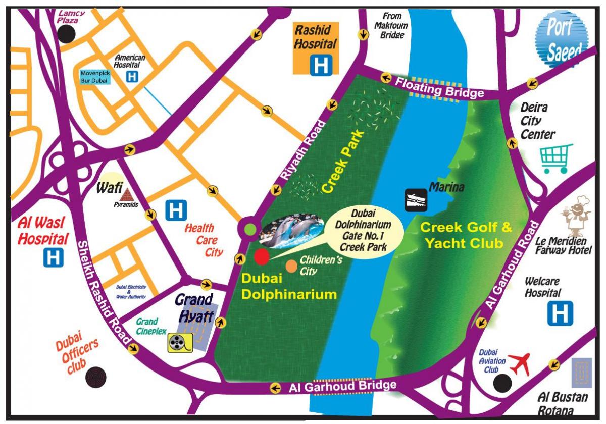 Delfinų šou Dubajuje vieta žemėlapyje