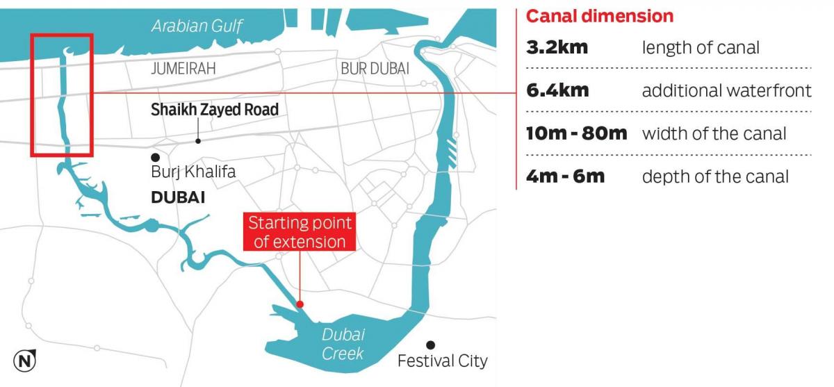 žemėlapis Dubajus kanalas