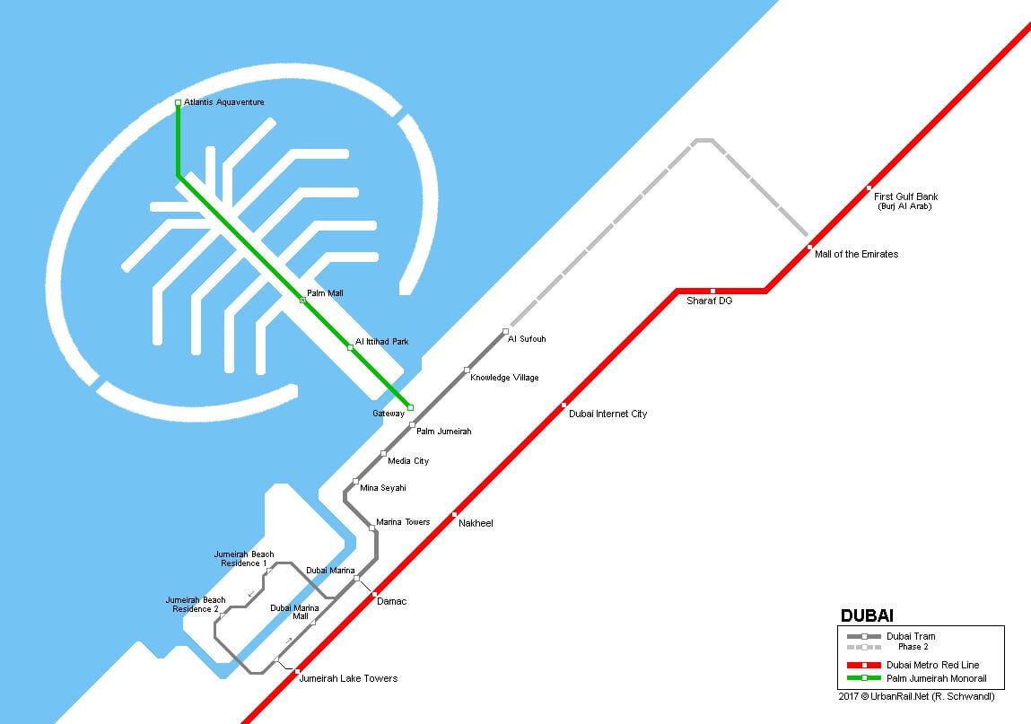 Palm Jumeirah monorail žemėlapyje