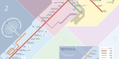 Dubajaus metro žemėlapis, kuriame tramvajų